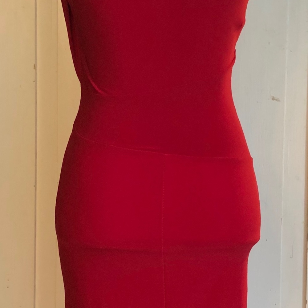 Red one shoulder mini dress with gold detailing - Picture 6 of 6
